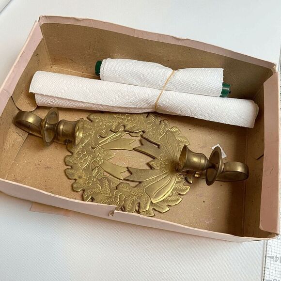 VTG Brass Wreath Wall Candle Holders Hosley Holiday Christmas Decor - Picture 7 of 10